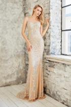 Angela And Alison - 971139 Crystal Embellished Sheer Fitted Dress