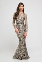 Terani Couture - 1723e4289 Long Sleeves Gilded Leaves Embroidered Gown