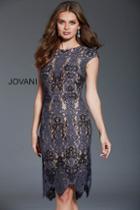 Jovani - 61210 Cap Sleeves Fitted Short Formal Dress