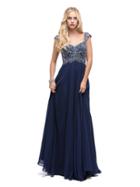 Cap Sleeve Embellished Lace Long Dress