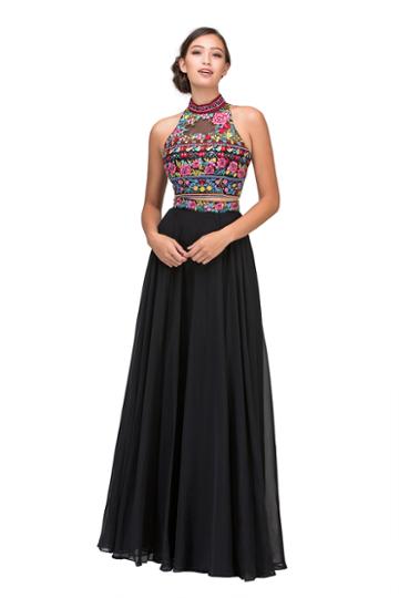 Eureka Fashion - Two Piece Floral Embroidered Chiffon A-line Dress