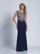 Dave & Johnny - 3180 Embellished Illusion Scoop Sheath Dress