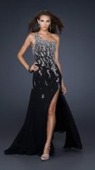 La Femme - Jewel Embellished Asymmetric Neck Chiffon A-line Gown 17706