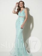 Studio 17 - Laced And Beaded V-neck Trumpet Dress 12613