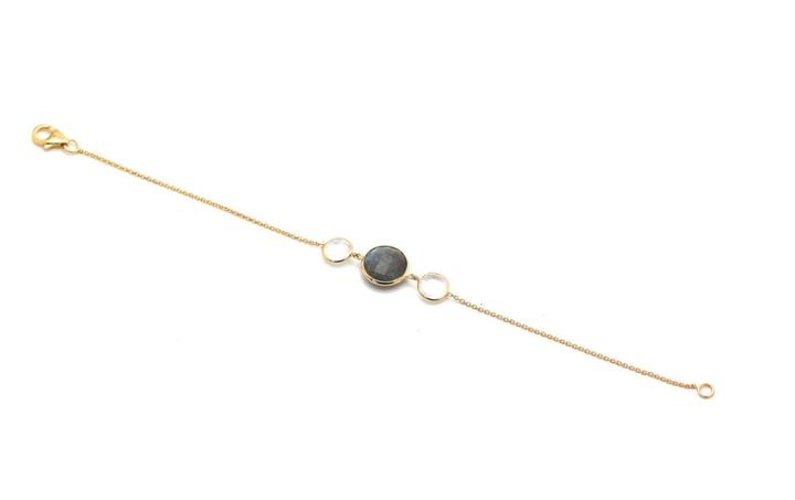 Tresor Collection - Rainbow Moonstone & Labradorite Triple Stone Bracelet In 18k Yellow Gold