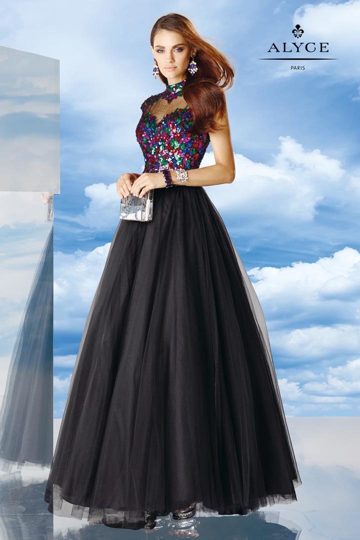 Alyce Paris - Sequined High Neck Ballgown In Black/multicolor 6484