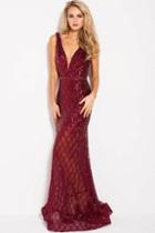 Jovani - 59186 Lattice Beadwork Plunging Dress