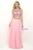 Blush - Beaded Jewel Illusion Chiffon A-line Gown 11317