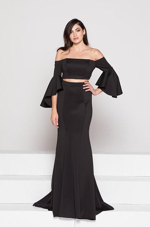 Colors Dress - 1928 Two-piece Off-shoulder Flounce Gown