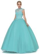 Dancing Queen - 1185 Appliqued Cap Sleeve Ballgown