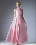 Cinderella Divine - Sleeveless Illusion Bateau Pleated A-line Dress