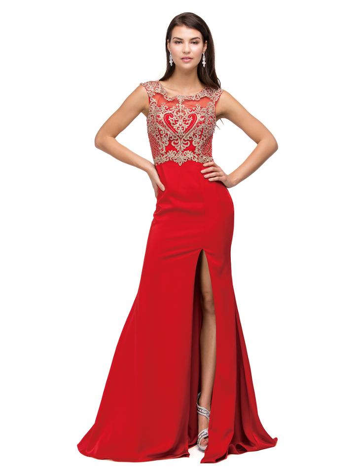 Long Embroidered Illusion Sheath Dress