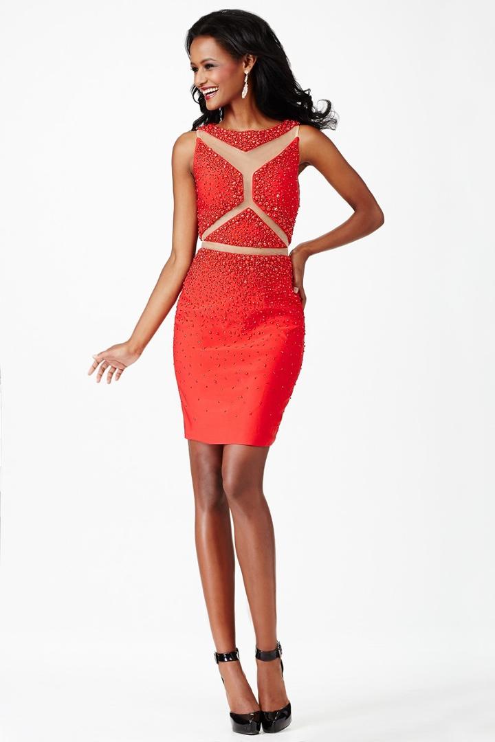 Jovani - Jvn27601 Beaded Bateau Sheer Cutout Short Dress