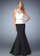 La Femme - 22418 Strapless Contrast Peplum Evening Gown