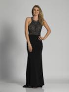 Dave & Johnny - A6132 Halter Metallic Beaded Evening Gown