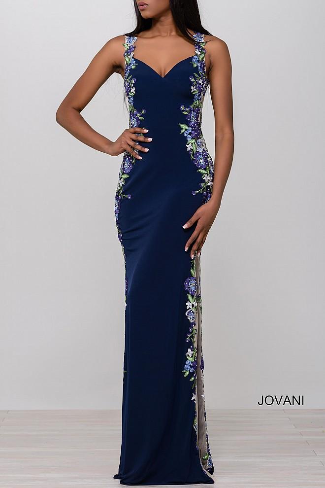 Jovani - Multi Jersey Floral V-neck Dress Jvn50049