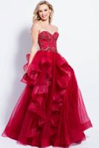 Jovani - 54642 Strapless Ornate Peplum Ruffle Cascade Gown