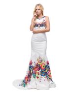 Two-piece Floral Print Mermaid Prom Dress
