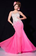 Panoply - 14674 Bedazzled Illusion Bateau Mermaid Dress