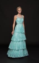 Glow By Colors - G791 Illusion Tiered Lace A-line Gown