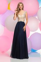 Zoey Grey - Bead Embellished Cap Sleeve V-neck Dress 30804