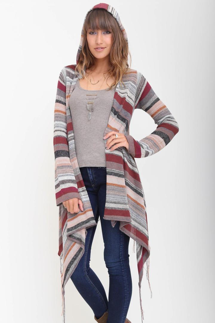 Goddis - Linsey Hooded Wrap And Naples Wrap W/ Fringe In Oakwood