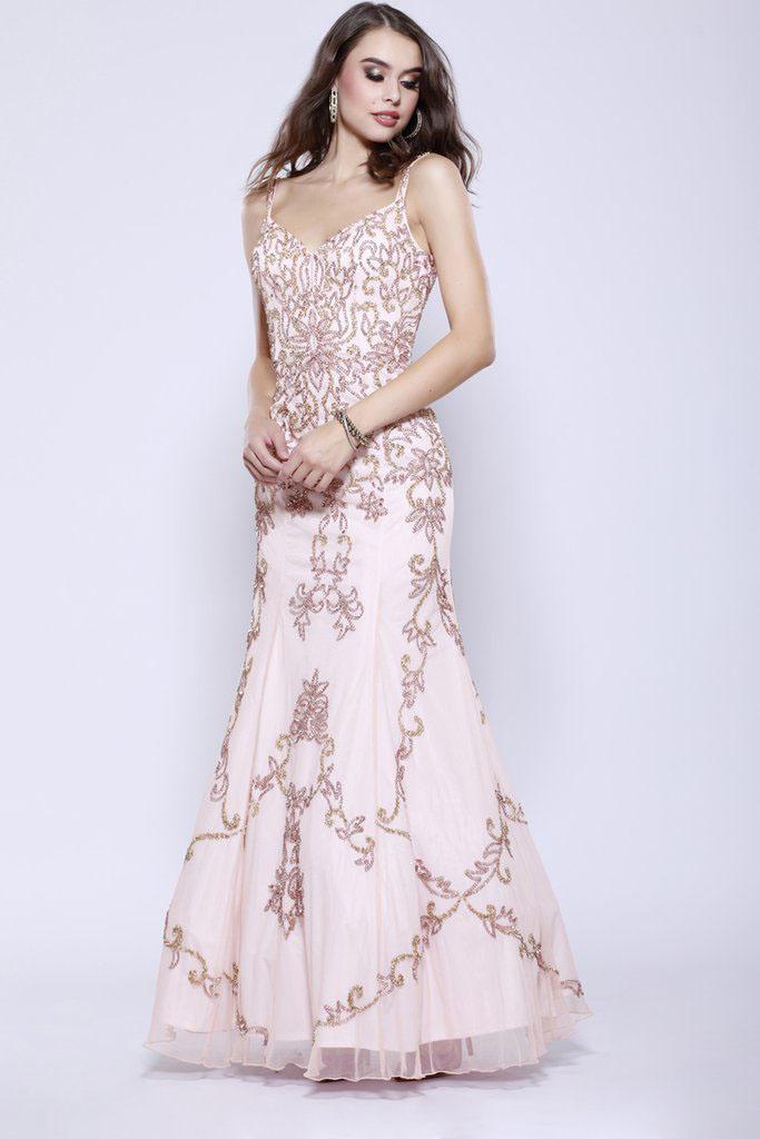 Shail K - 12146 Beaded V-neck Mermaid Dress