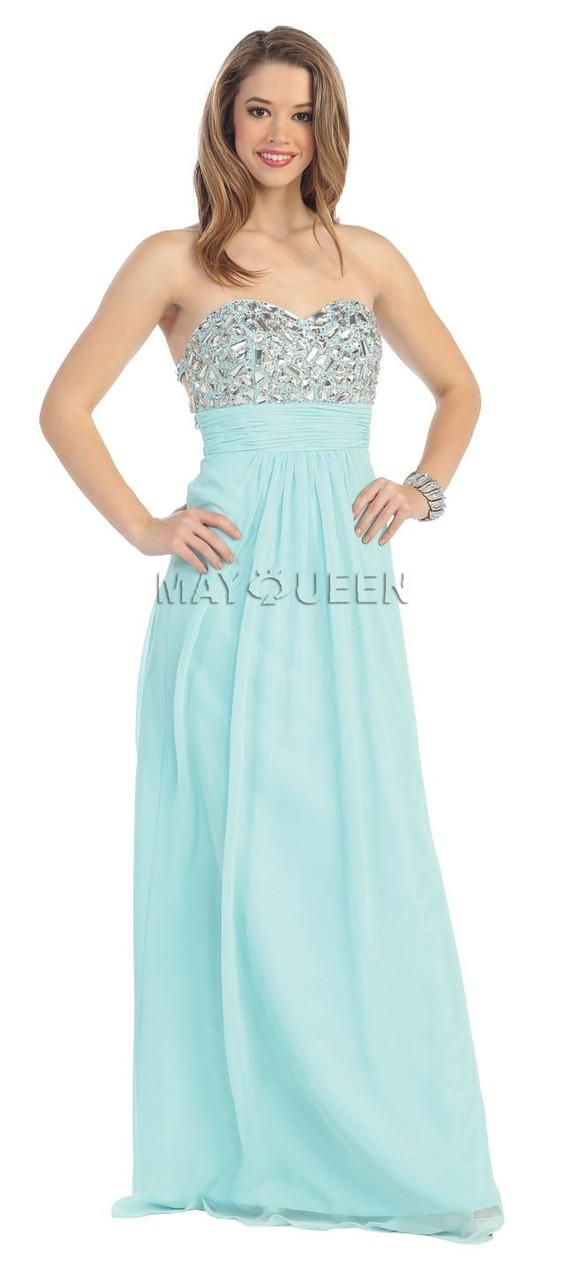 Rhinestone-encrusted Sweetheart Empire Waist Chiffon A-line Dress