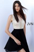 Jovani - Jvn64297 Jeweled Deep V-neck A-line Homecoming Dress