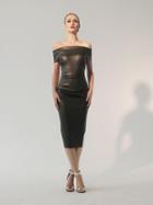 Nicole Bakti - 546pl Off-shoulder Leather Tea Length Dress