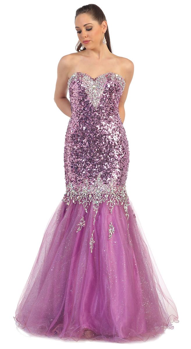 May Queen - Rq7172 Strapless Sequins Mesh Mermaid Dress