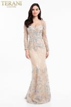 Terani Couture - 1823m7706 Sequined Sweetheart Long Sleeves Gown
