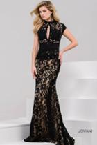 Jovani - Lace High-neck Keyhole Mermaid Gown With Cap Sleeves 22978