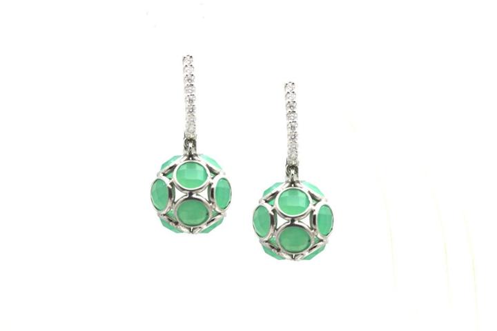 Tresor Collection - Crysophrase Ball Earrings With Diamond Huggies In 18k White Gold