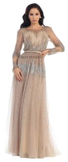 Illusion Long Sleeve Embellished Mesh Dress