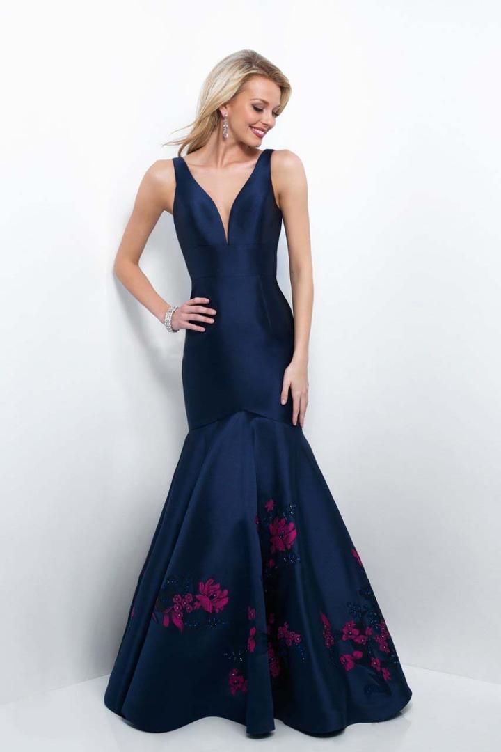 Blush - 11388 Deep V-neck Mikado Mermaid