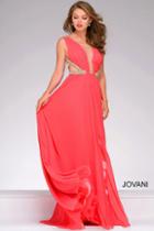 Jovani - Embellished Illusion Neck Chiffon A-line Dress 40201
