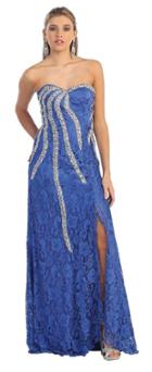 May Queen - Elegant Sweetheart Lace Sheath Long Gown With Slit Rq7057