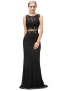 Lace Illusion Sweetheart Sheer Midriff Long Formal Gown