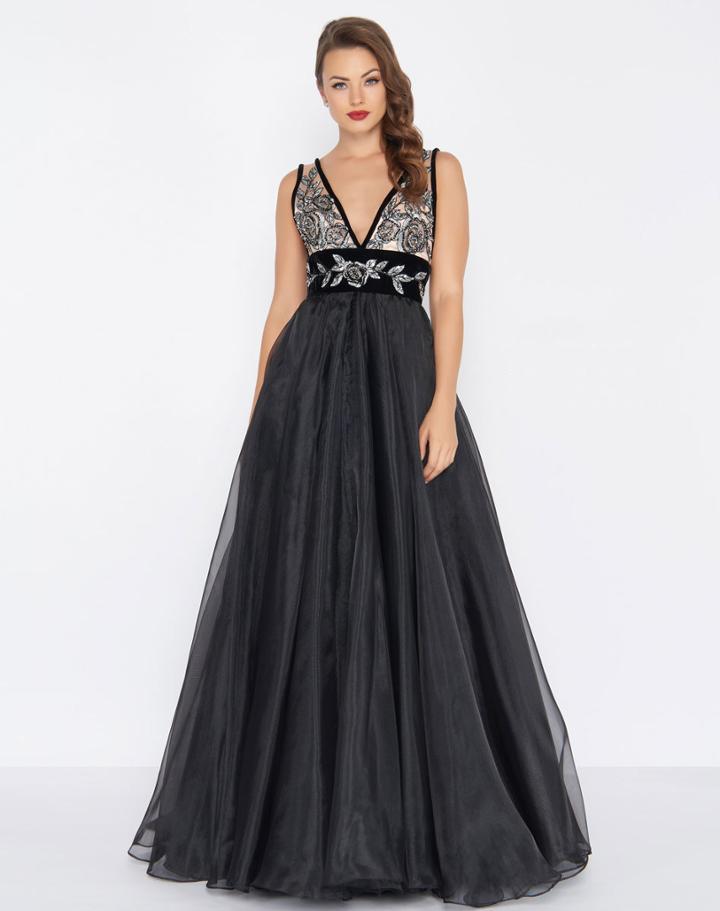 Mac Duggal - 2035r Illusion Metallic Embroidered Ballgown
