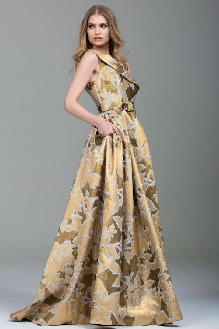 Jovani - 51244 One Shoulder Gold Print Ballgown