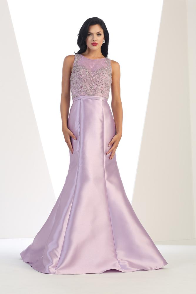 May Queen - Rq7410 Bateau Neck Beaded Lace Mermaid Gown