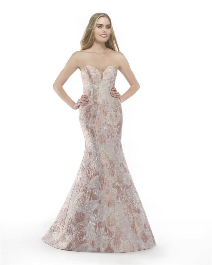 Morrell Maxie - 15814 Sweetheart Jacquard Print Mermaid Dress