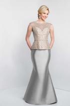 Blush - S2002 Shawl Cap Sleeved Bejeweled Mermaid Gown