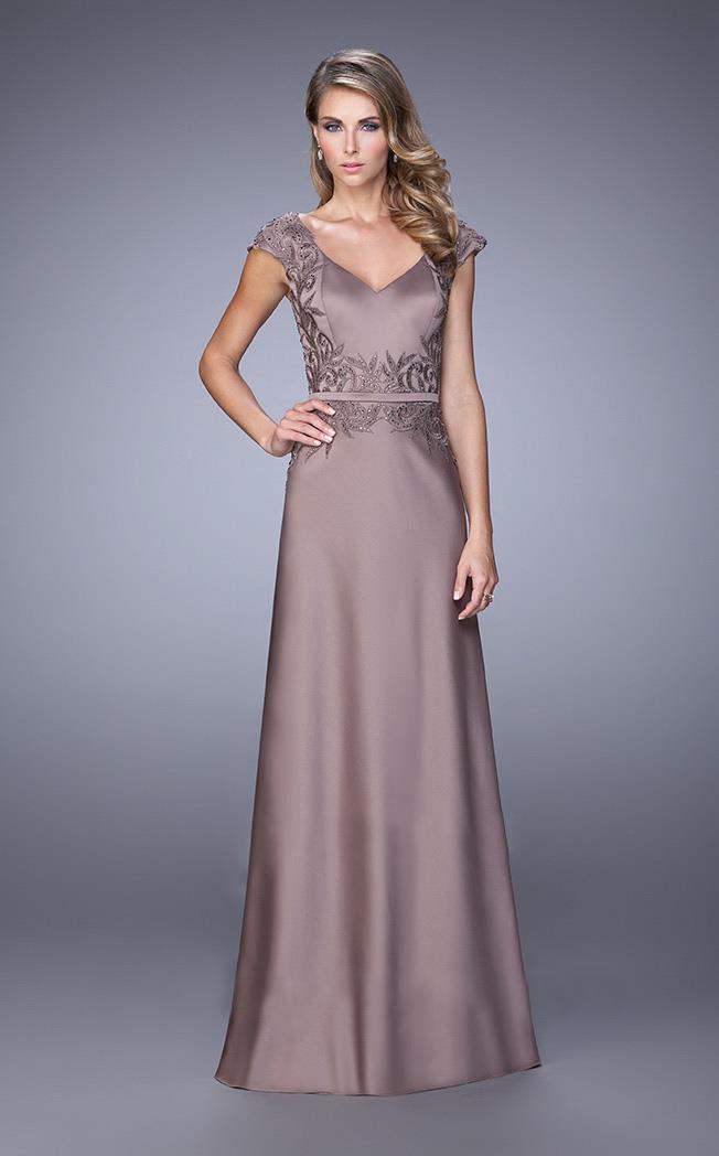La Femme - 21652 Stretch Satin Embroidered Gown