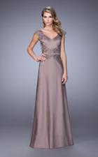 La Femme - 21652 Stretch Satin Embroidered Gown