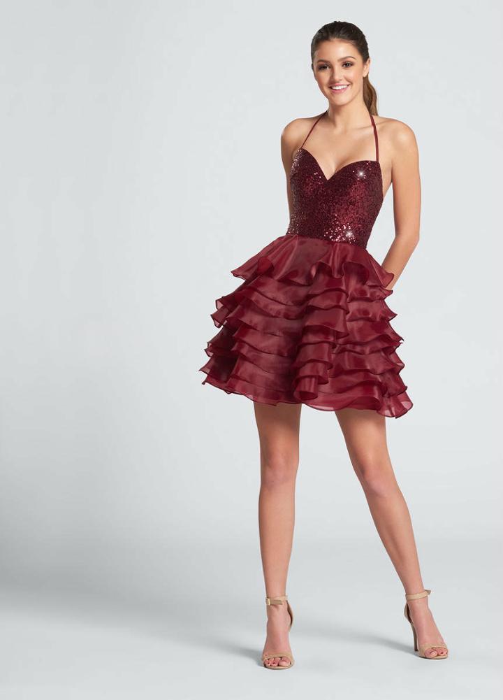 Ellie Wilde - Ew21727s Halter Layered And Ruffled Cocktail Dress