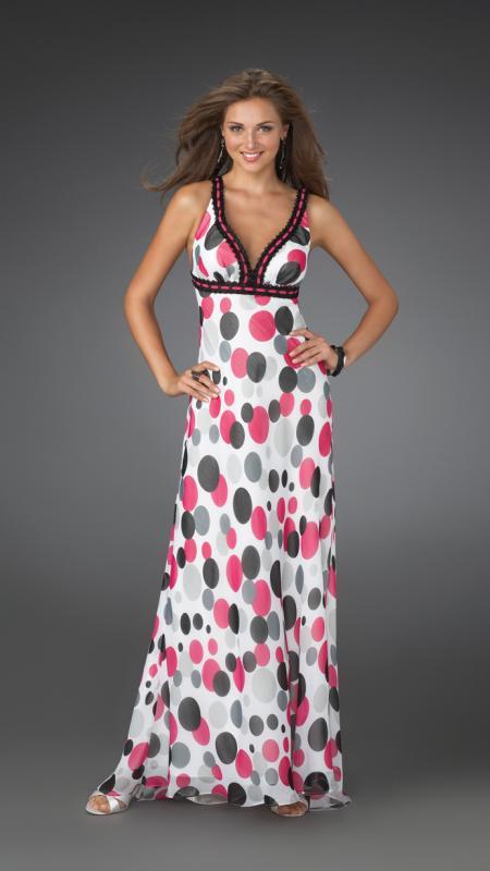 La Femme - Long Printed Dress With Criss Cross Back 14403