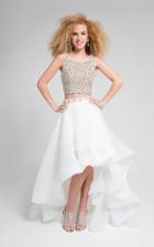 Terani Couture - Double Strap Beaded Cropped Top Hi Low Skirt Prom Gown 1711p2692