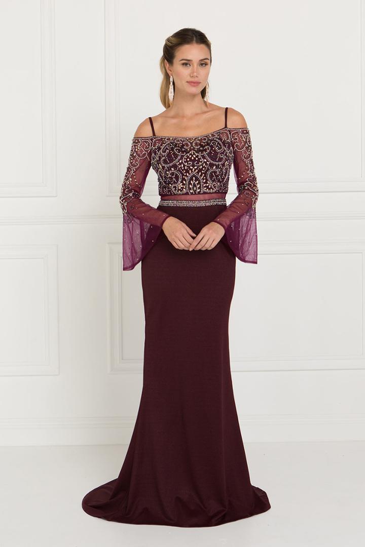 Elizabeth K - Gl1500 Two Piece Sheer Dress With Bell Sleeves